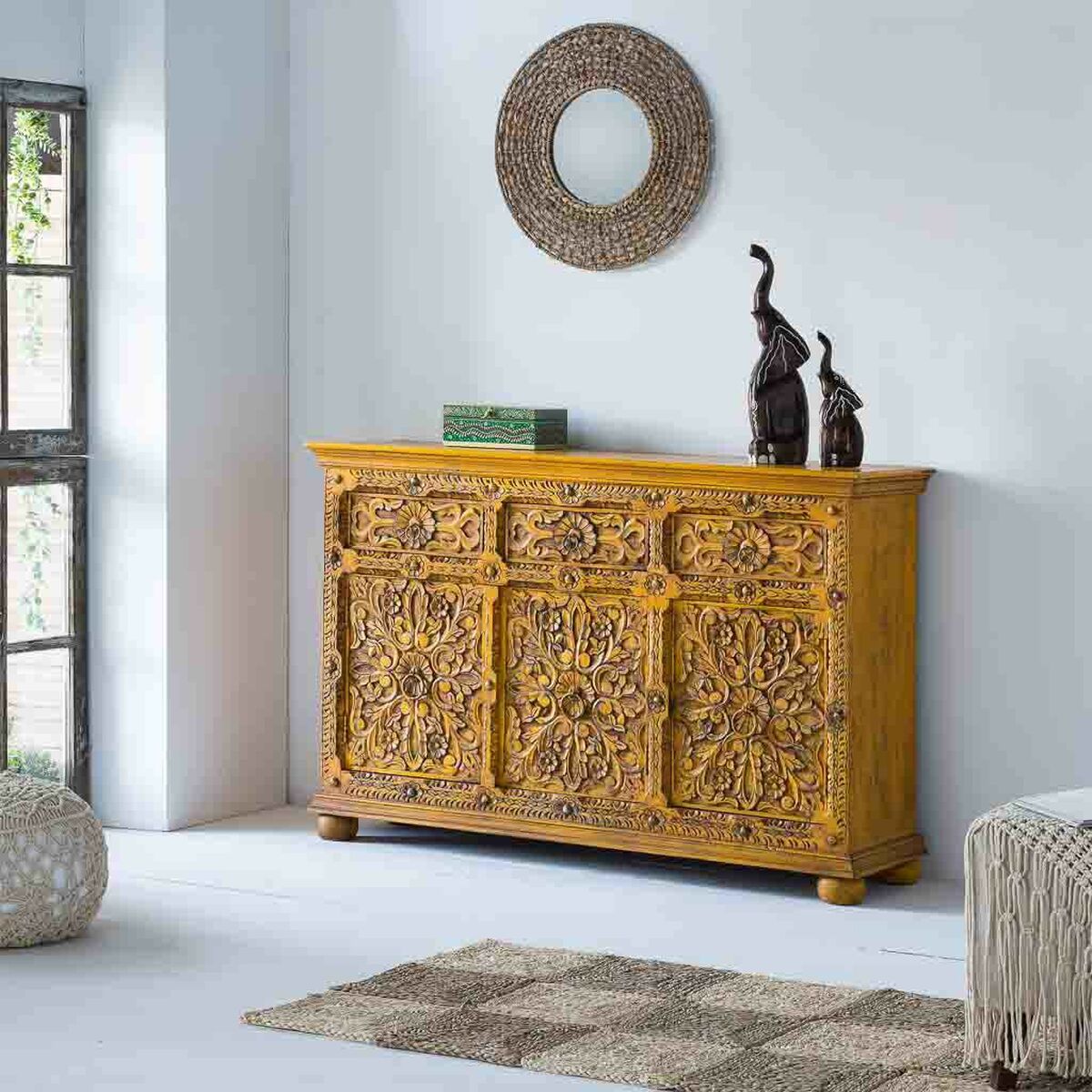 Skänk Alexandra House Living Gul Järn Mangoträ 45 x 96 x 147 cm - 3