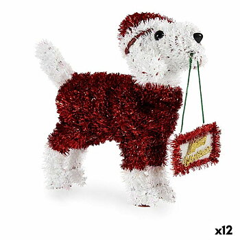 Prydnadsfigur Krist+ Vit Röd Grön Gyllene Hund 9 x 23 x 29,5 cm Glitter (12 antal)