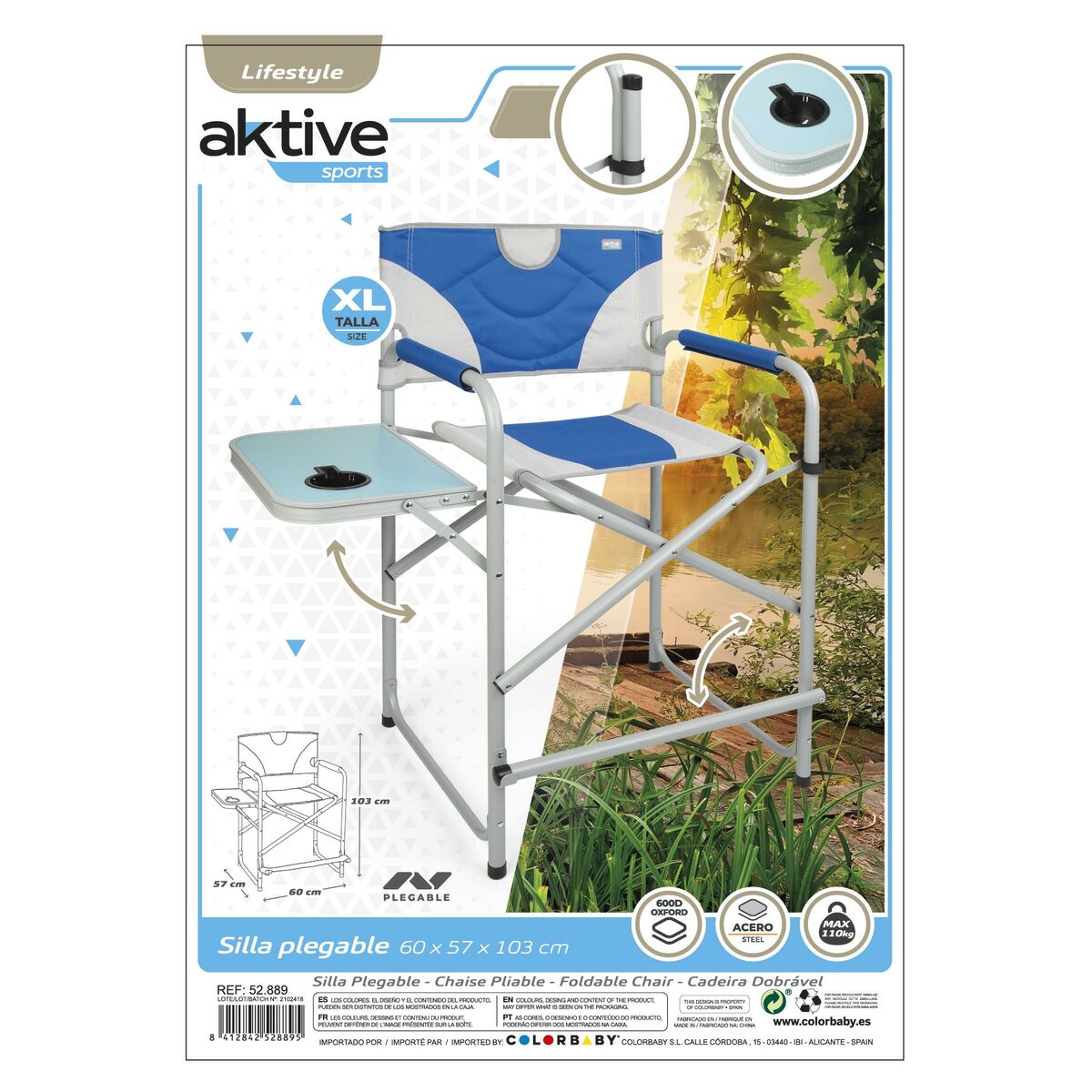 Hopfällbar campingstol Aktive 58 x 103 x 57 cm - 5