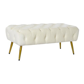 Sittpall Home ESPRIT Kräm Gyllene Polyester Metall 103 x 46 x 42 cm
