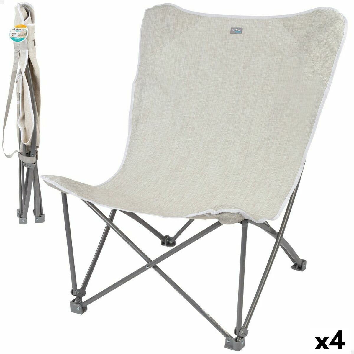 Hopfällbar campingstol Aktive Beige 78 x 90 x 76 cm (4 antal) - 6