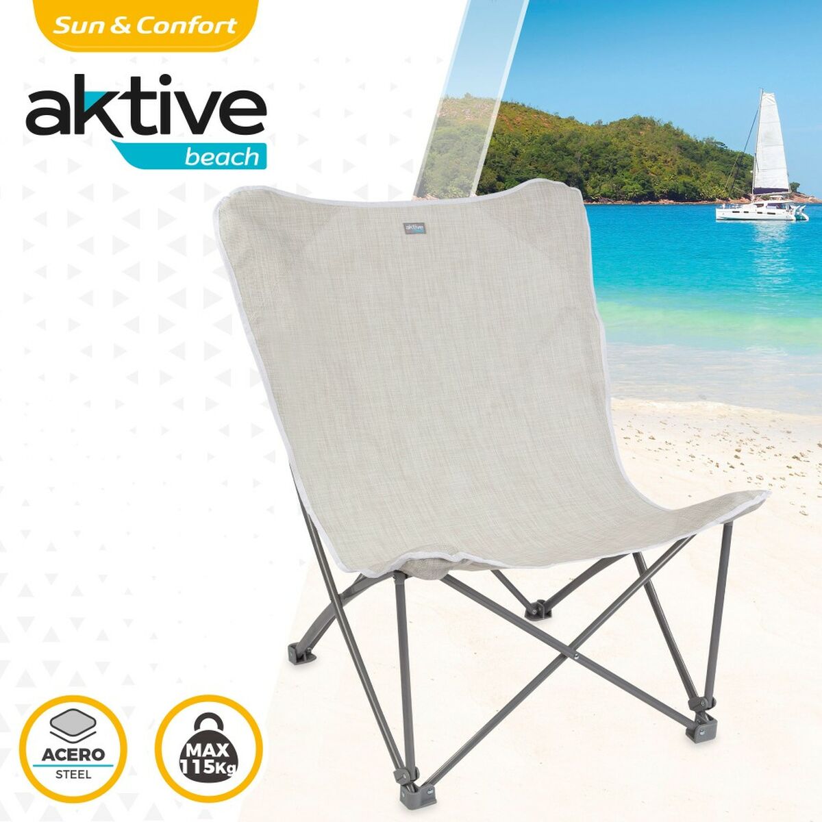 Hopfällbar campingstol Aktive Beige 78 x 90 x 76 cm (4 antal) - 8