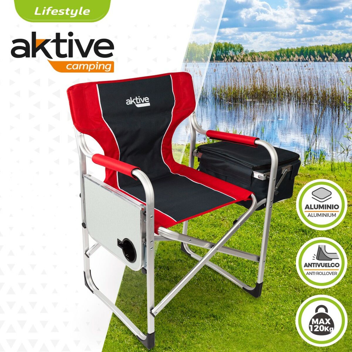 Hopfällbar campingstol Aktive Grå Röd 61 x 92 x 52 cm (2 antal) - 15