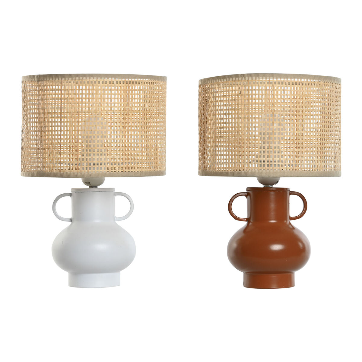 Bordslampa Home ESPRIT Vit Naturell Terrakota n Metall Bambu 50 W 220 V 22 x 22 x 33 cm (2 antal)