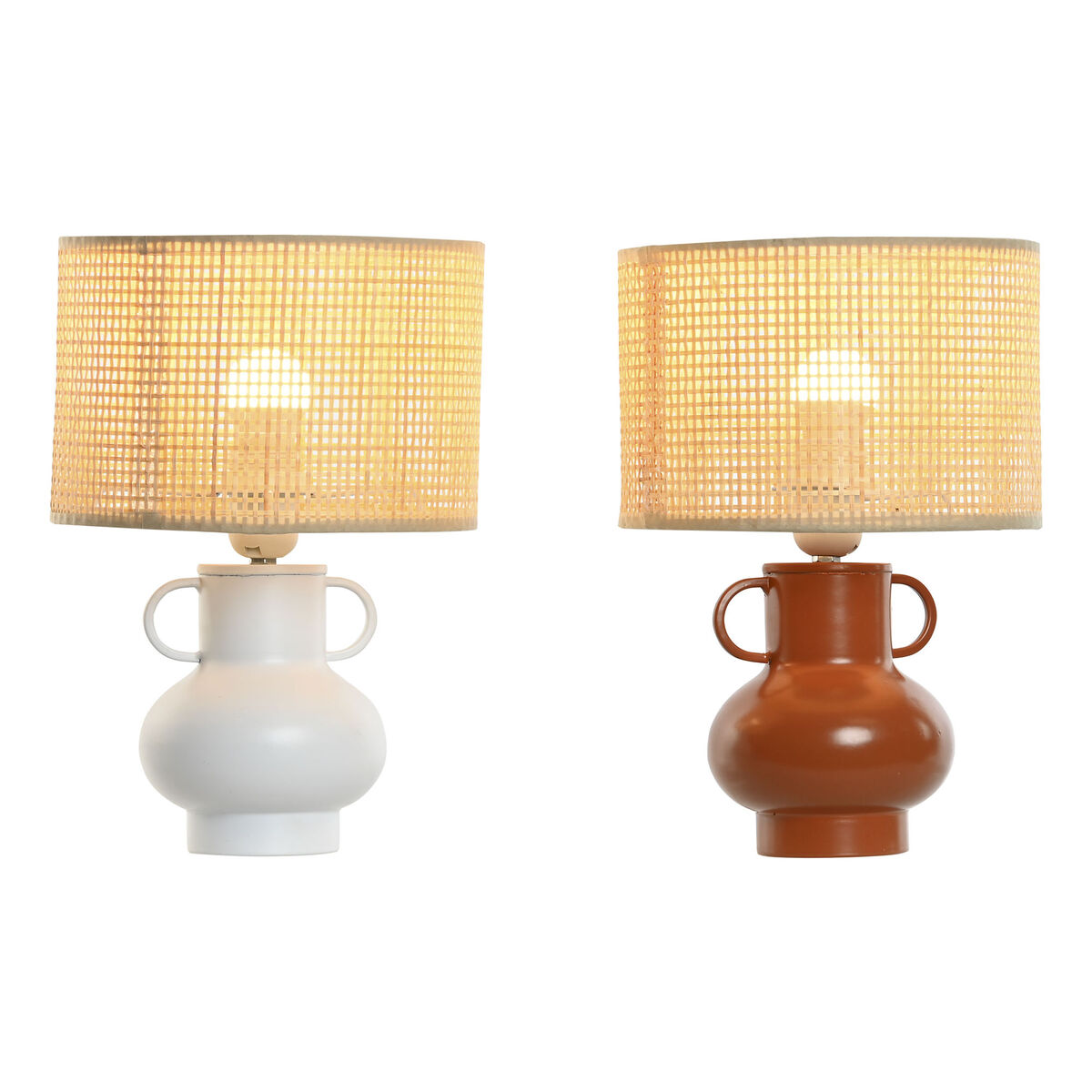 Bordslampa Home ESPRIT Vit Naturell Terrakota n Metall Bambu 50 W 220 V 22 x 22 x 33 cm (2 antal) - 5