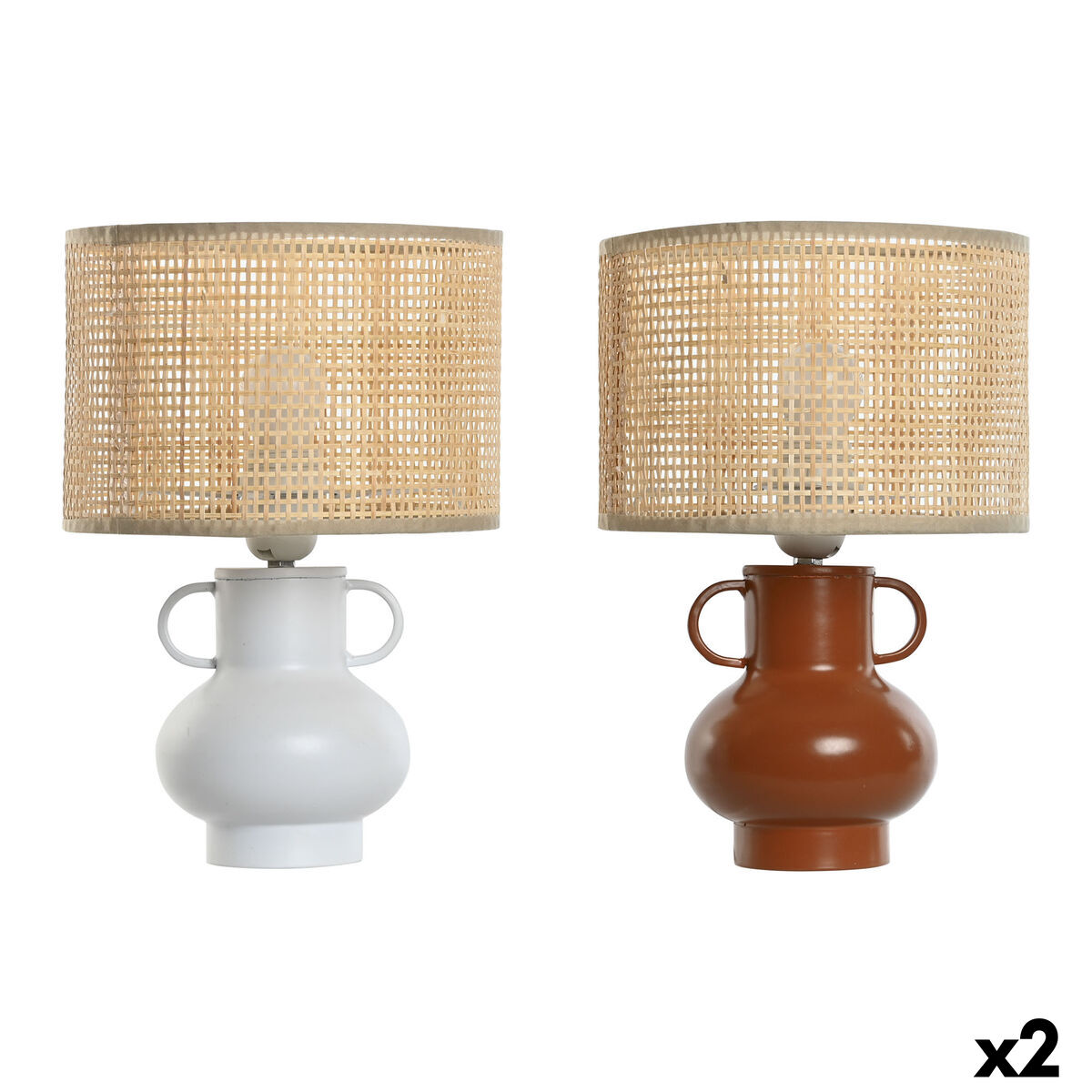 Bordslampa Home ESPRIT Vit Naturell Terrakota n Metall Bambu 50 W 220 V 22 x 22 x 33 cm (2 antal) - 6