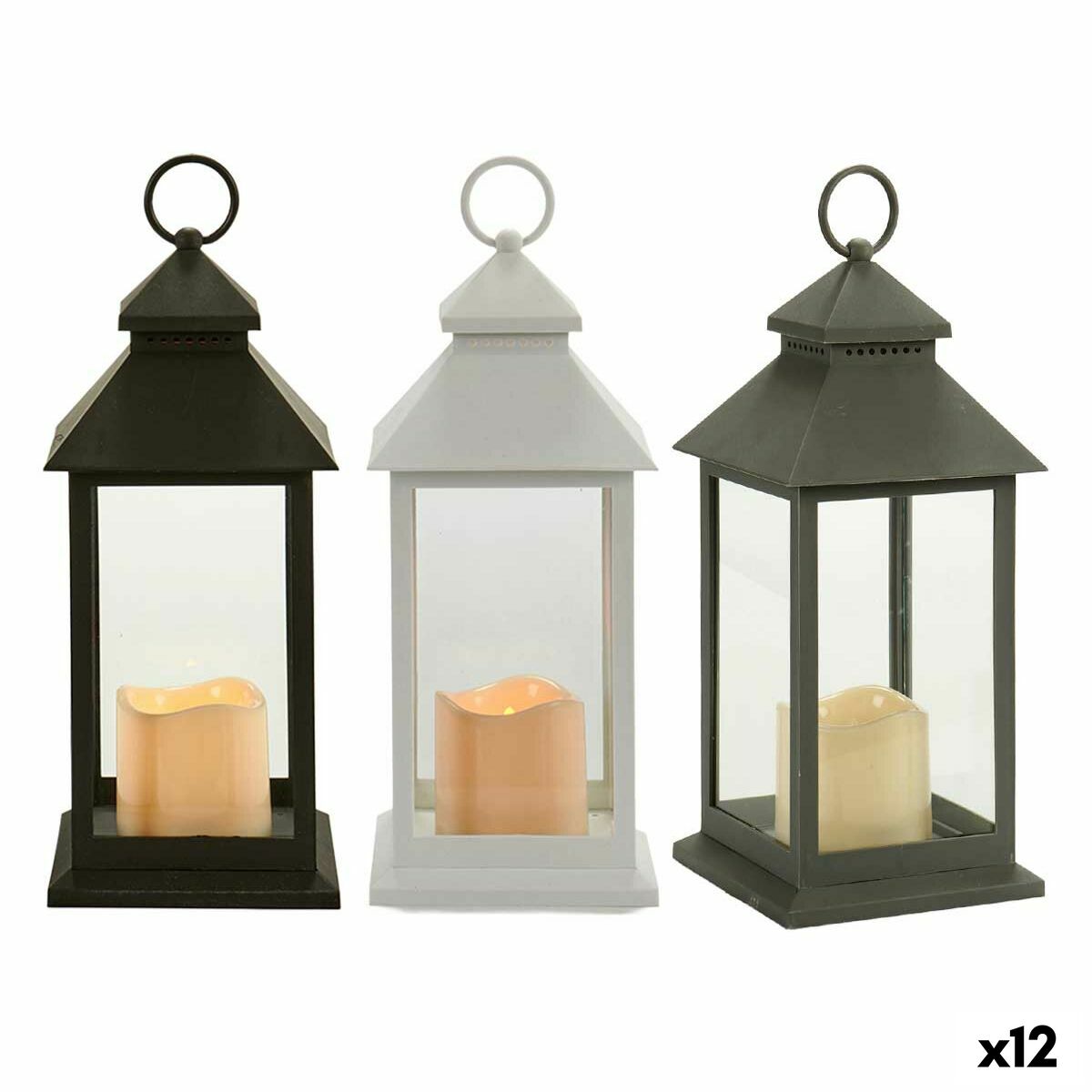 LED-lykta Gift Decor Vit Svart Glas Plast 13,5 x 34,5 x 13,5 cm (12 antal)