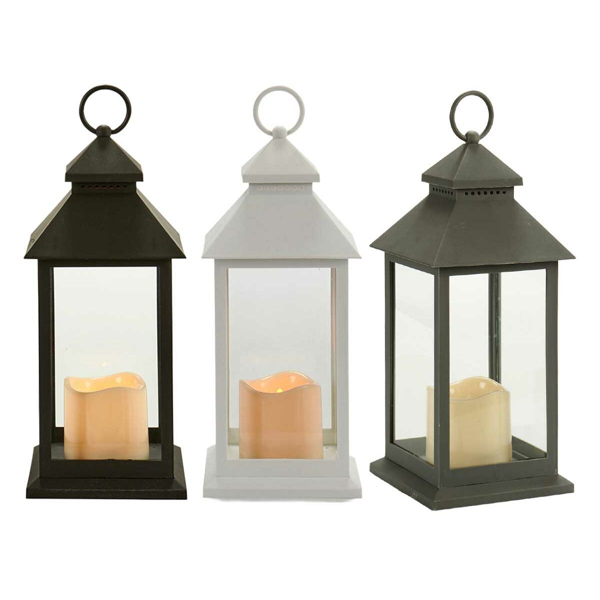 LED-lykta Gift Decor Vit Svart Glas Plast 13,5 x 34,5 x 13,5 cm (12 antal) - 2