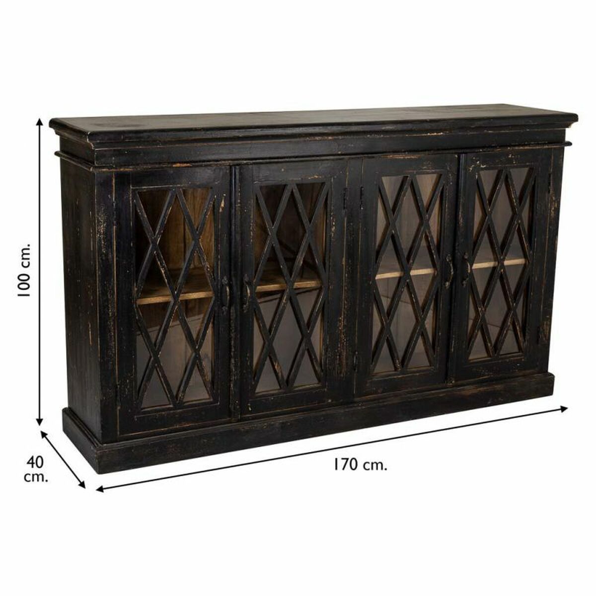 Skänk Alexandra House Living Svart Glas Mangoträ 40 x 100 x 170 cm - 5