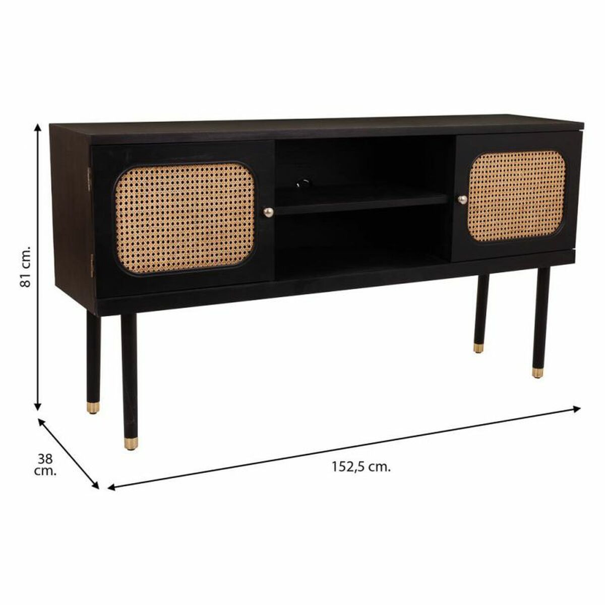 Skänk Alexandra House Living Svart furuträ Trä MDF 38 x 81 x 152 cm - 5