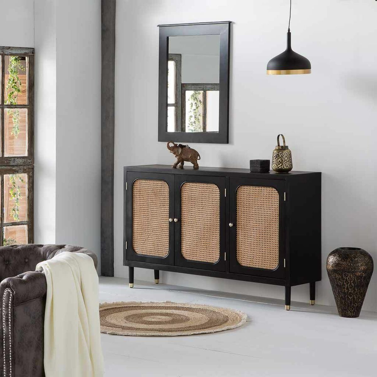 Skänk Alexandra House Living Svart furuträ Trä MDF 38 x 91 x 152 cm - 2