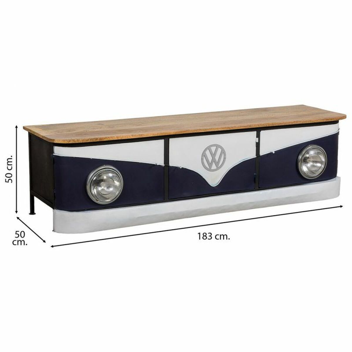 Skänk Alexandra House Living Vit Naturell Marinblå Metall Mangoträ 50 x 50 x 183 cm - 4