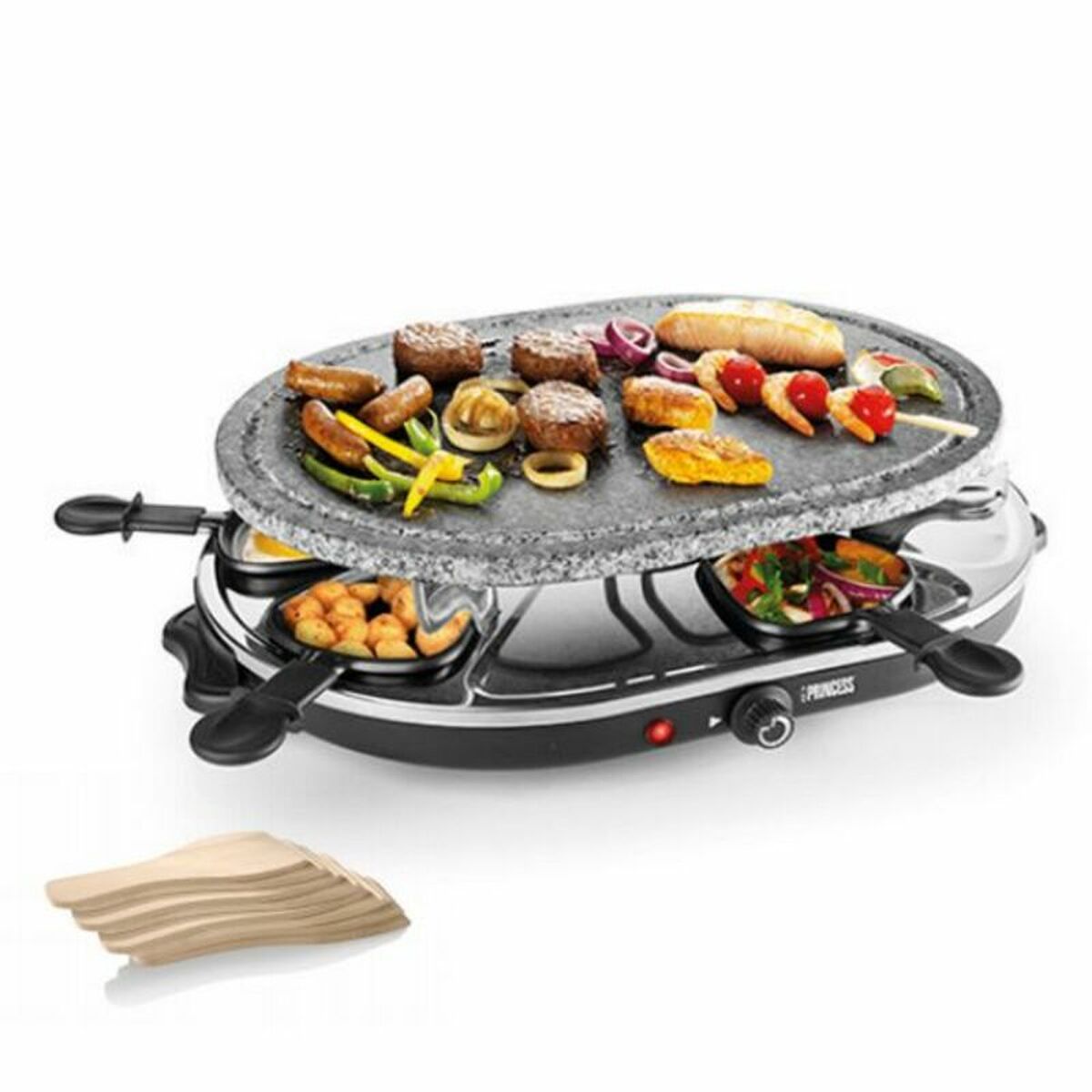 Raclette Princess 8 Oval Stone Grill Party Svart Grå - 8