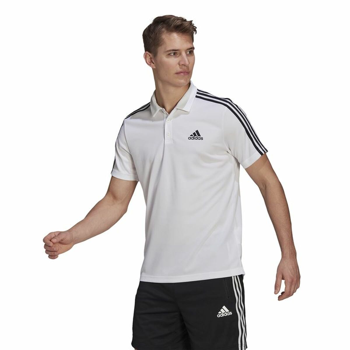 Polotröja kortärmad Herr Adidas Primeblue 3 Stripes Vit - 4