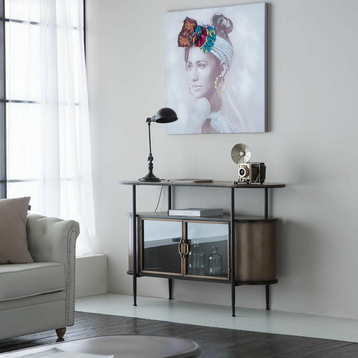 Skänk Alexandra House Living Brun Metall Glas 42 x 80 x 121 cm - 3
