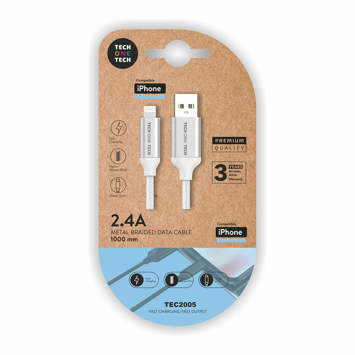 Kabel USB till Lightning Tech One Tech TEC2005 1 m Vit