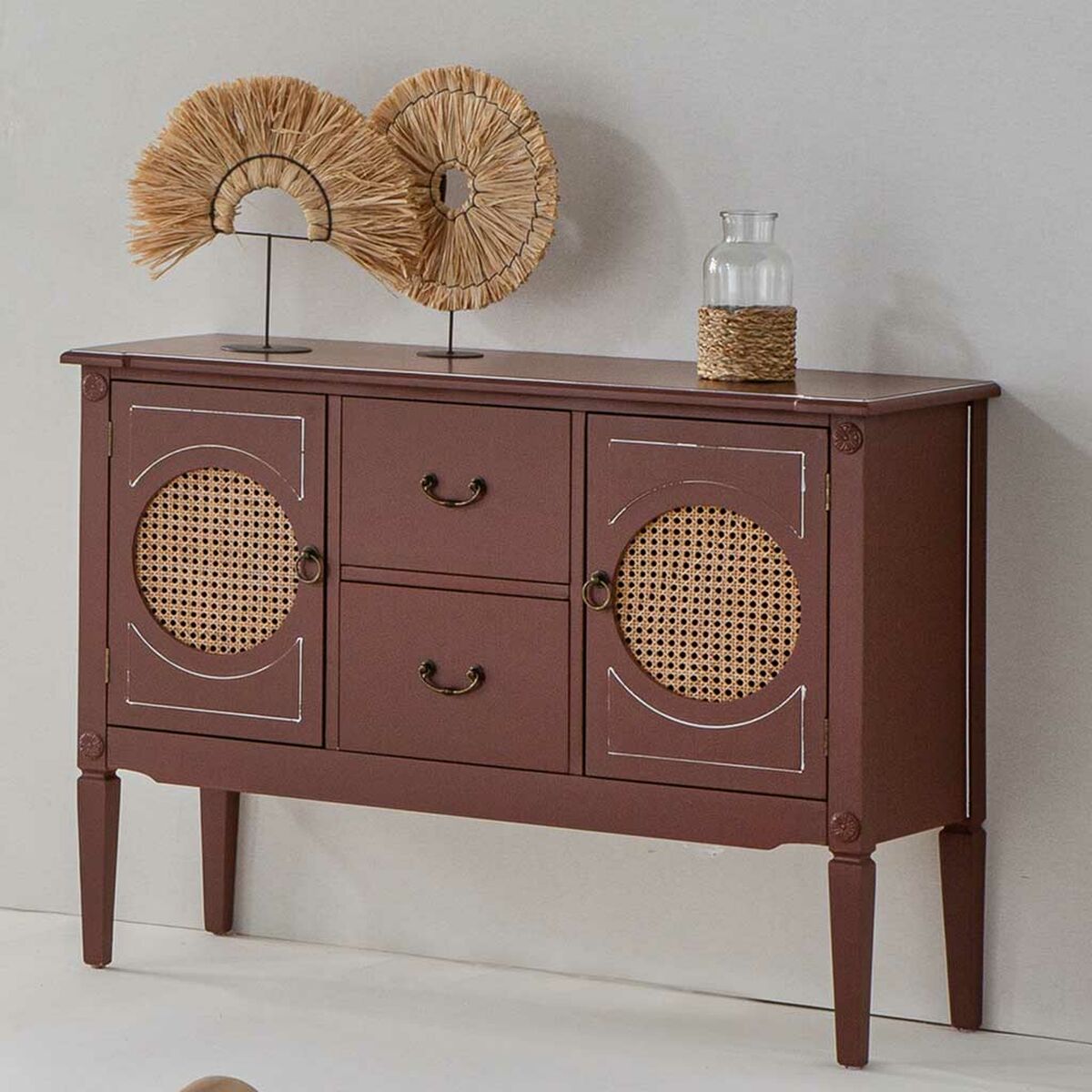 Skänk Alexandra House Living Brun Naturell Rattan Granträ 40 x 78 x 106 cm - 3