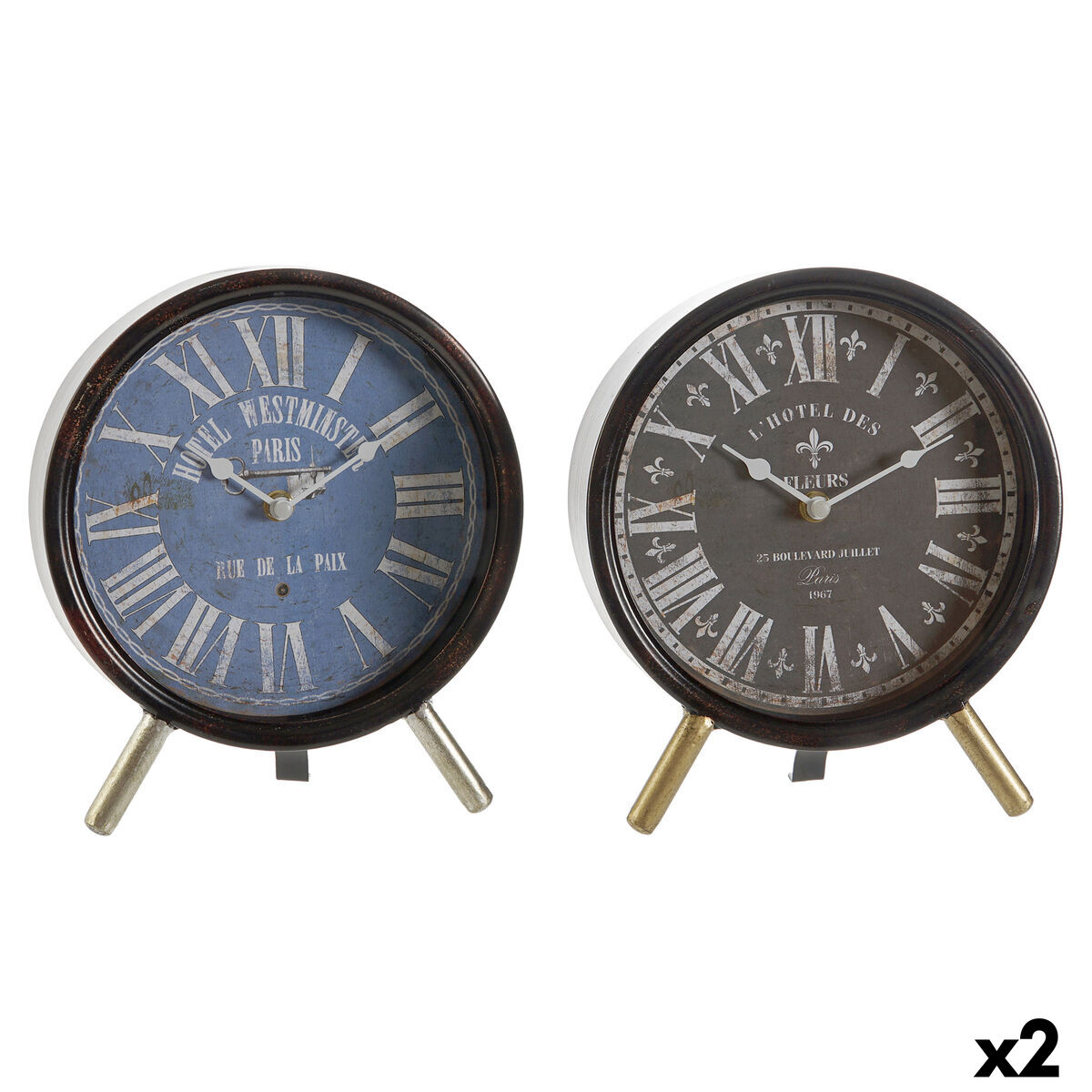 bordsklocka DKD Home Decor Blå Svart Vintage (2 antal) - 11