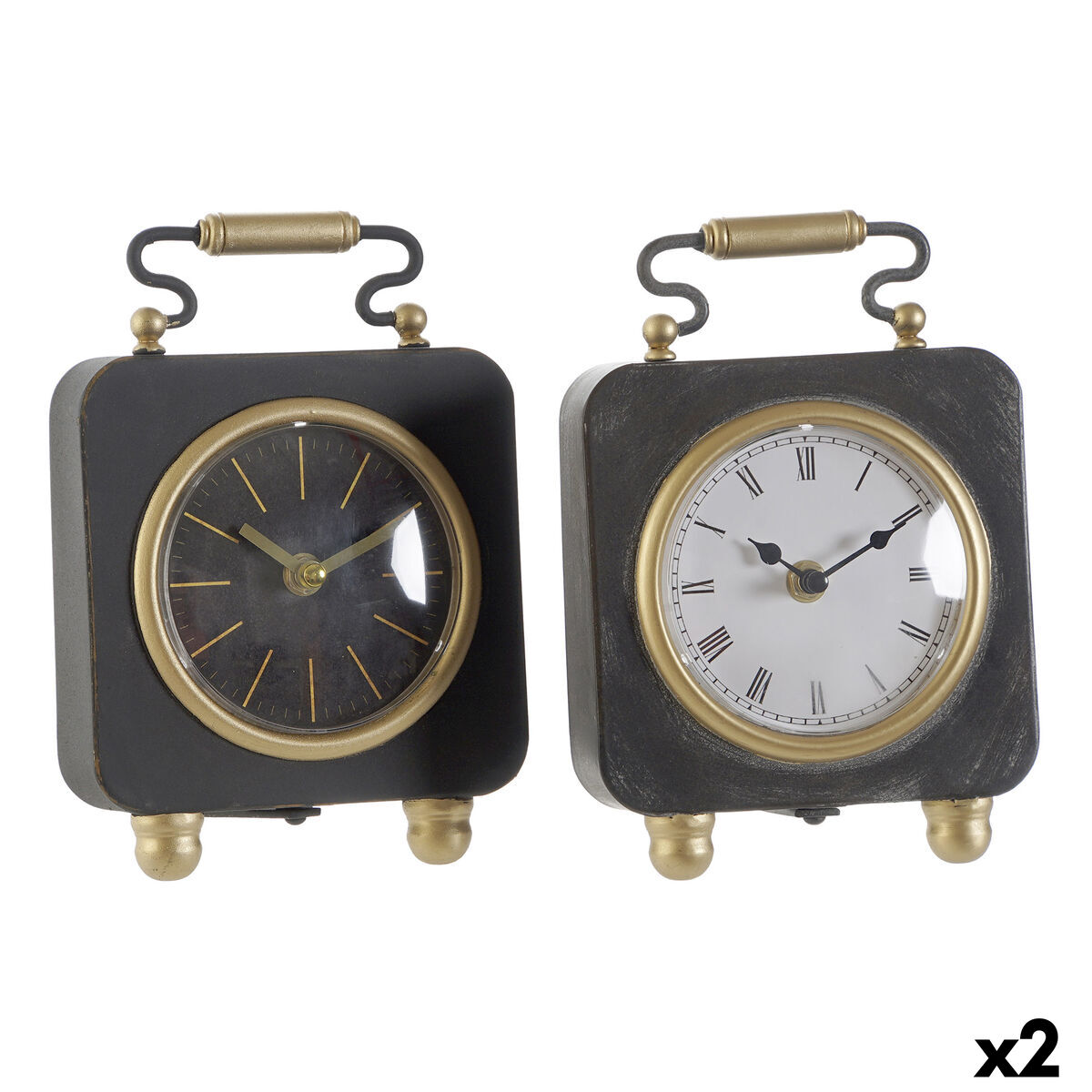 bordsklocka DKD Home Decor Svart Gyllene Silvrig (2 antal) - 10