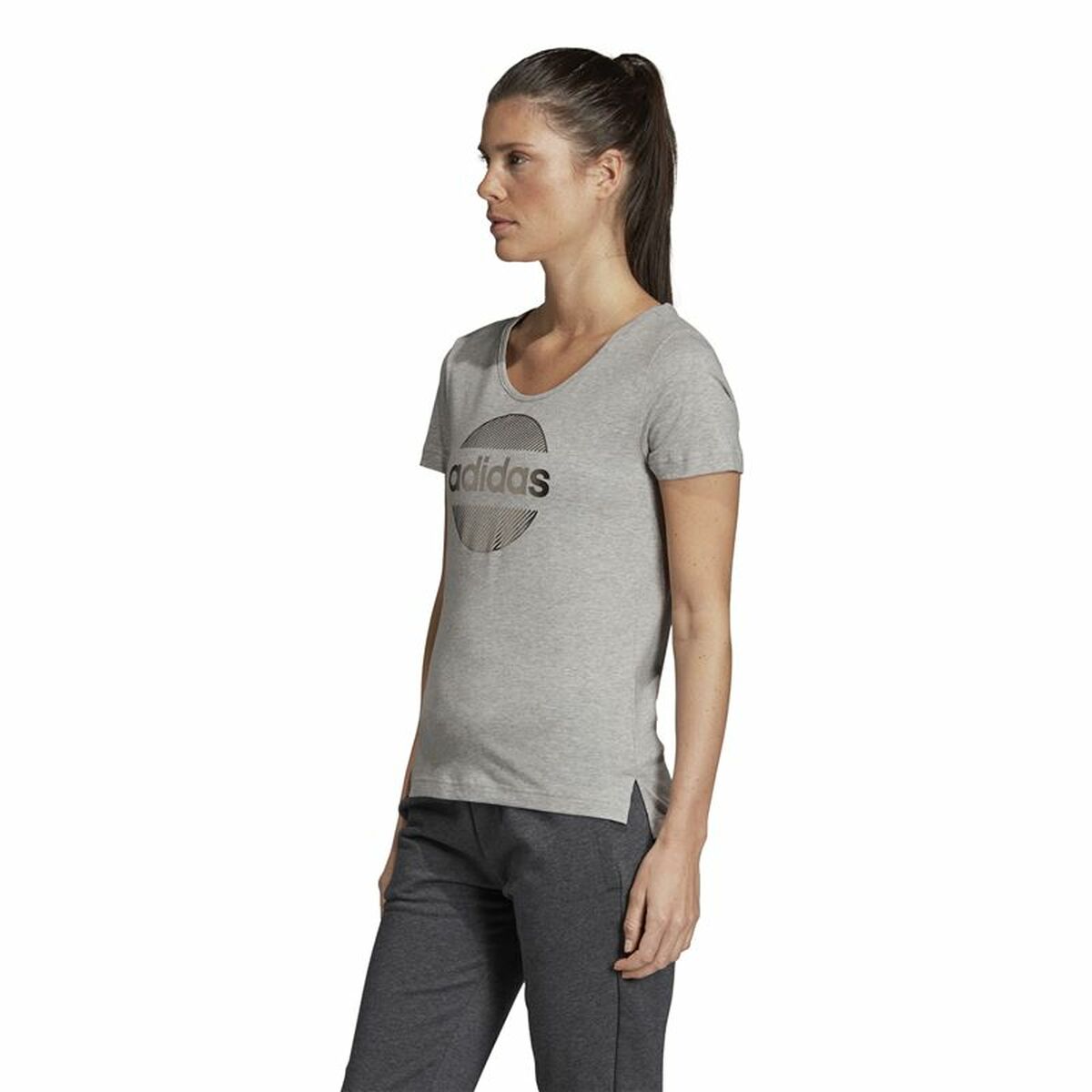 T-shirt med kortärm Dam Adidas Linear Ljusgrå - 8