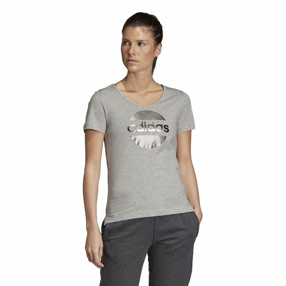 T-shirt med kortärm Dam Adidas Linear Ljusgrå - 2