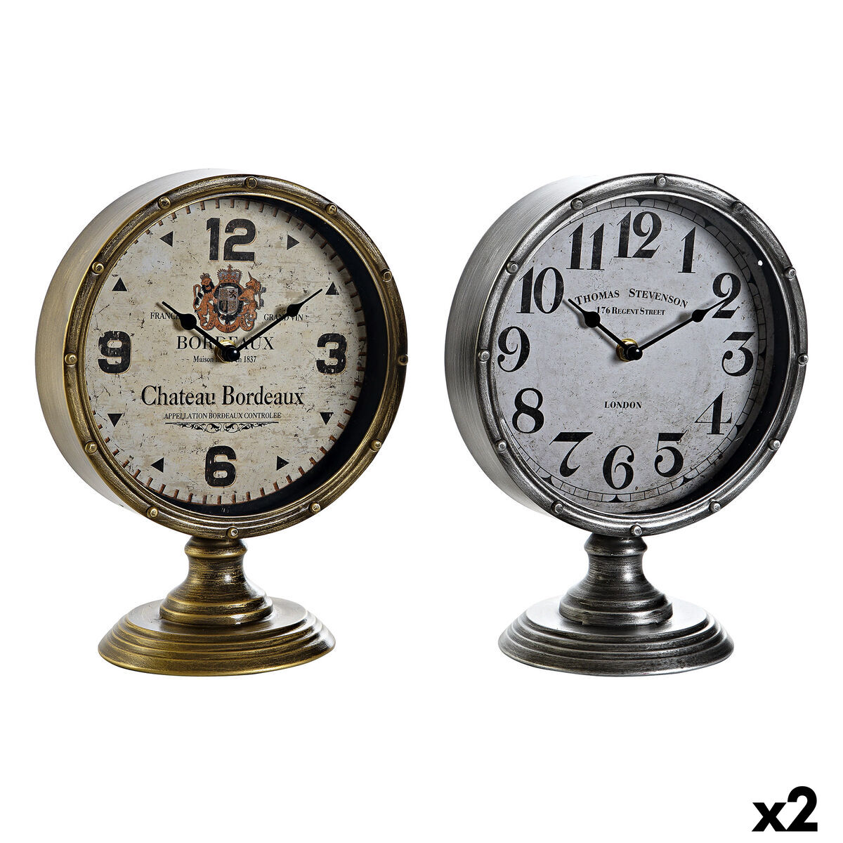 bordsklocka DKD Home Decor Gyllene Silvrig Vintage (2 antal) - 10