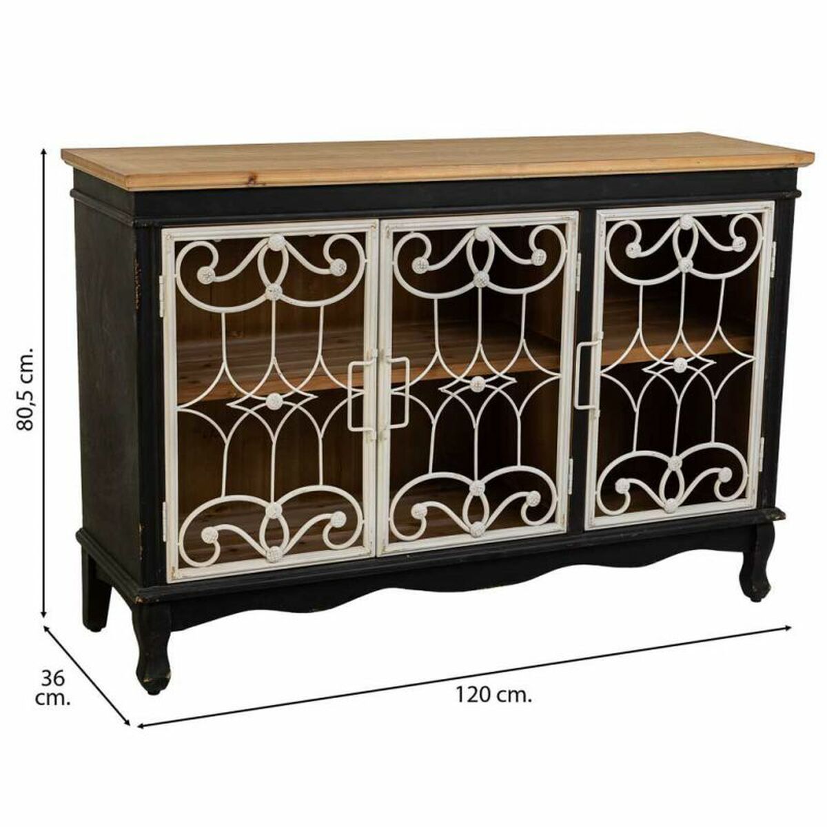 Skänk Alexandra House Living Svart Glas Granträ Trä MDF 36 x 80 x 120 cm - 4