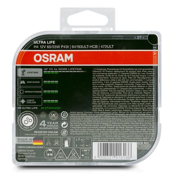 Glödlampa för bil Osram Ultra Life H4 12V 60/55W - 2
