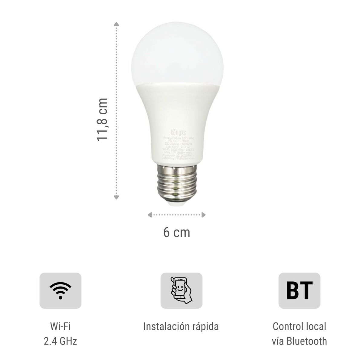 Smart-Lampa Konyks e27 Vit F E27 (6500 K) (1 antal) - 3