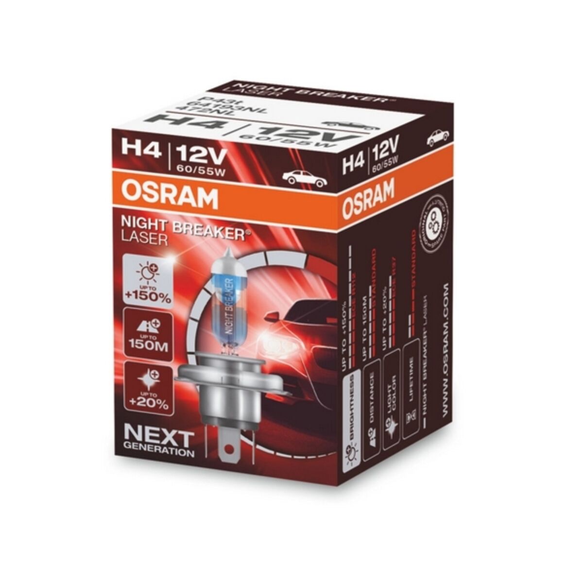 Glödlampa för bil Osram 64193NL H4 12V 60/55W 3900K - 10