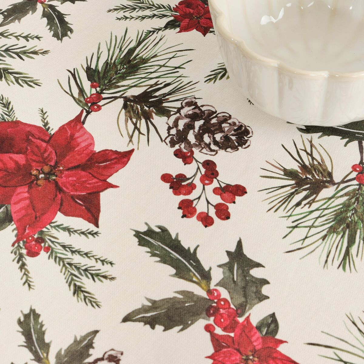 Fläckresistent bordsduk i harts Belum Christmas Flowers Röd Grön Naturell 200 x 150 cm - 3