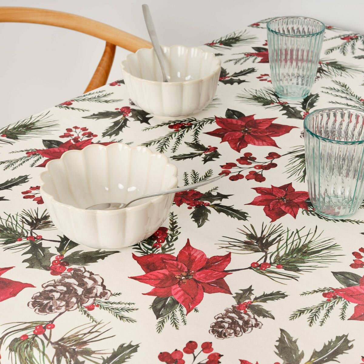 Fläckresistent bordsduk i harts Belum Christmas Flowers Röd Grön Naturell 200 x 150 cm - 2