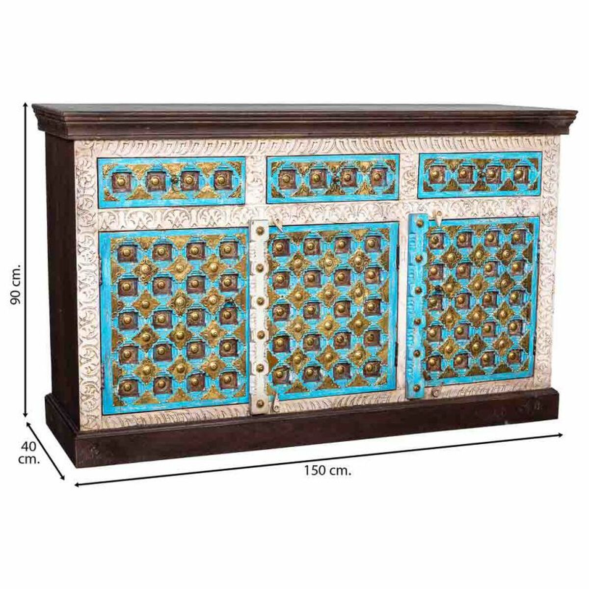 Skänk Alexandra House Living Mässing Mangoträ 40 x 150 x 90 cm - 3