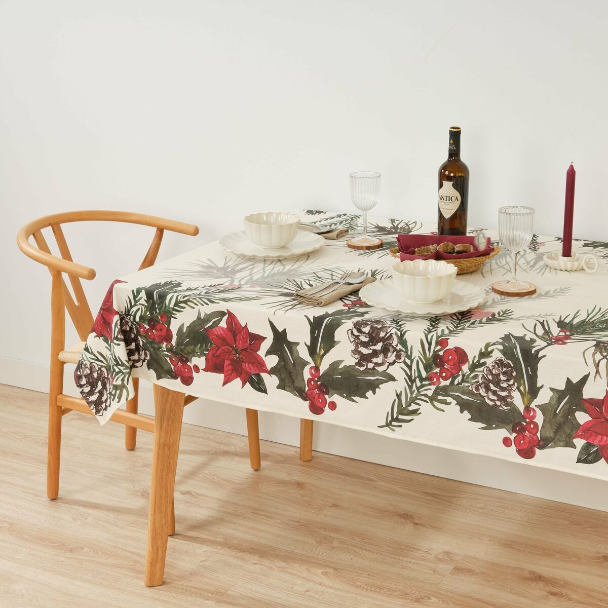 Fläckresistent bordsduk i harts Belum Christmas Flowers Vit Brun Röd Grön 200 x 150 cm - 2