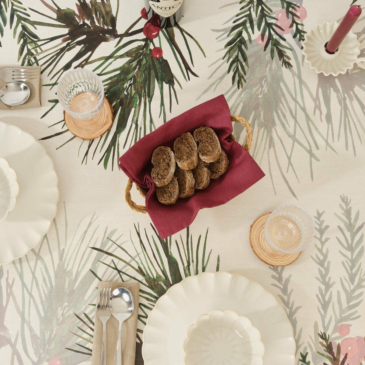 Fläckresistent bordsduk i harts Belum Christmas Flowers Vit Brun Röd Grön 200 x 150 cm - 7