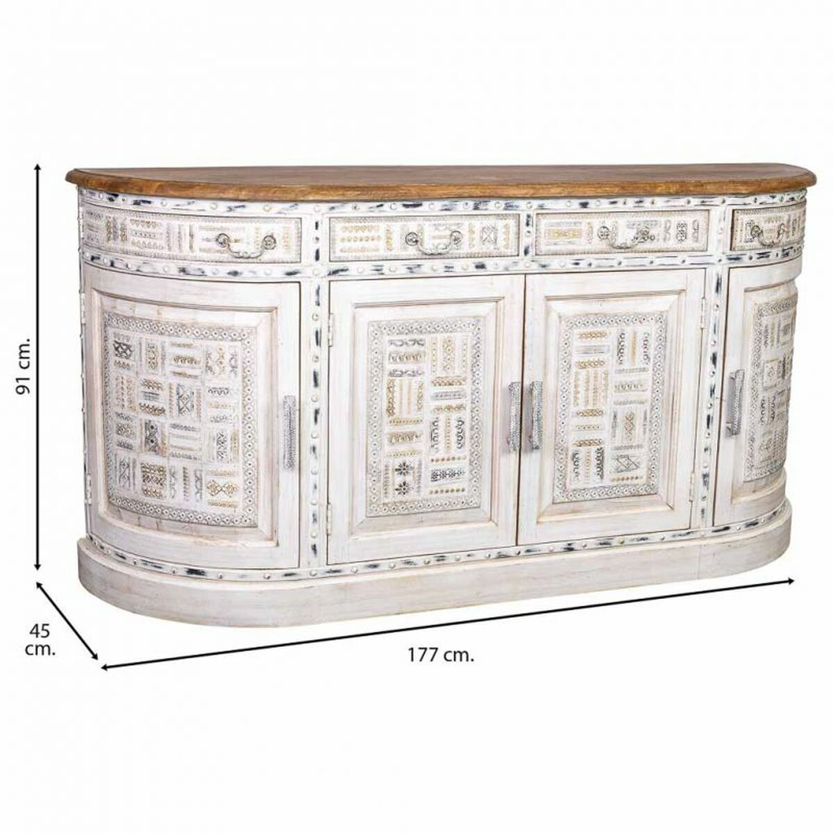 Skänk Alexandra House Living Vit Brun Mässing Mangoträ 45 x 177 x 91 cm - 3