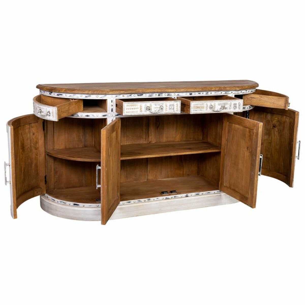 Skänk Alexandra House Living Vit Brun Mässing Mangoträ 45 x 177 x 91 cm - 5