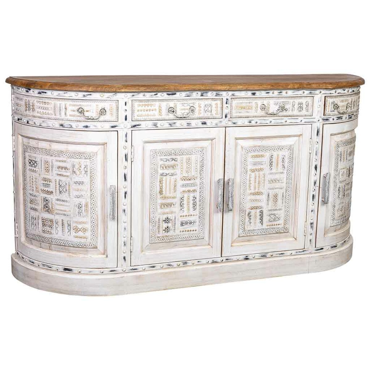 Skänk Alexandra House Living Vit Brun Mässing Mangoträ 45 x 177 x 91 cm