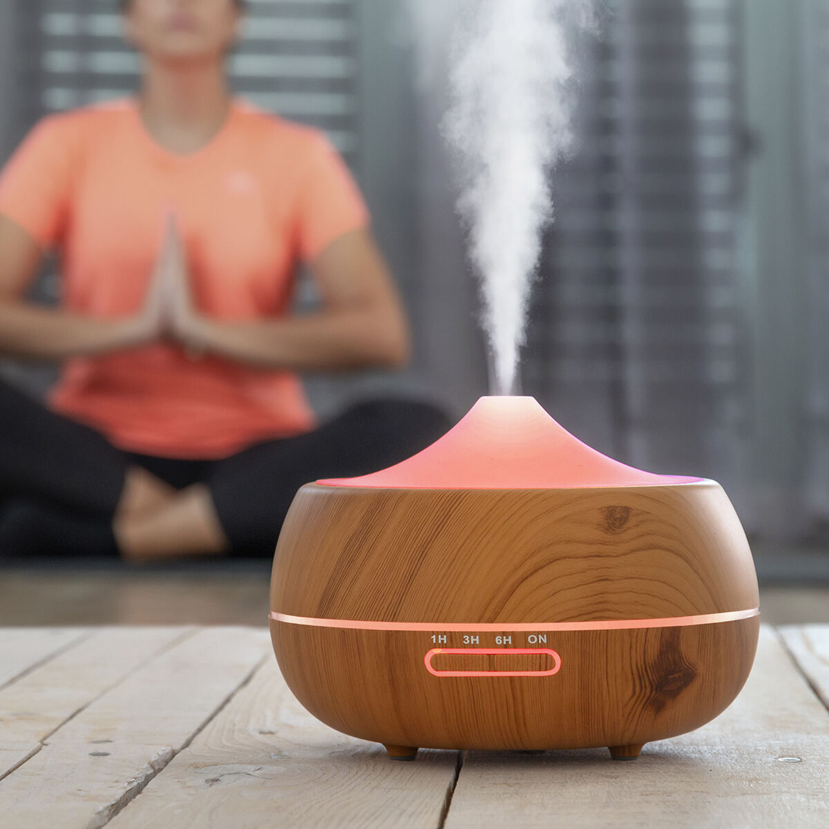 Doftspridare och luftfuktare med flerfärgad LED Wooden-Effect InnovaGoods - 12
