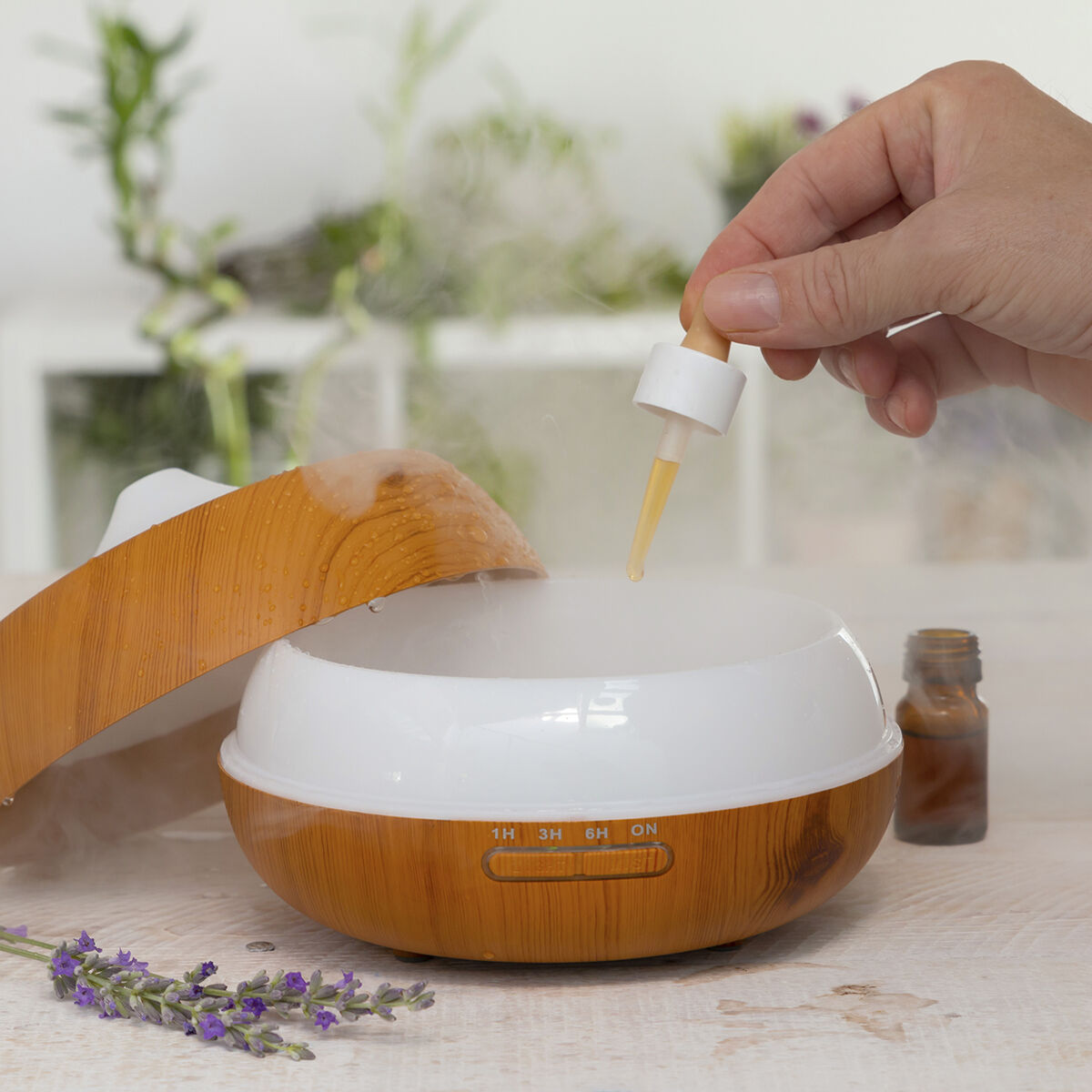 Doftspridare och luftfuktare med flerfärgad LED Wooden-Effect InnovaGoods - 20