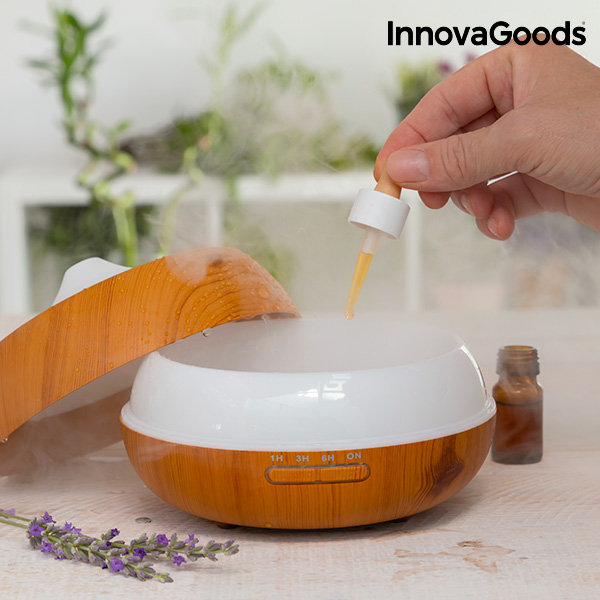 Doftspridare och luftfuktare med flerfärgad LED Wooden-Effect InnovaGoods - 5