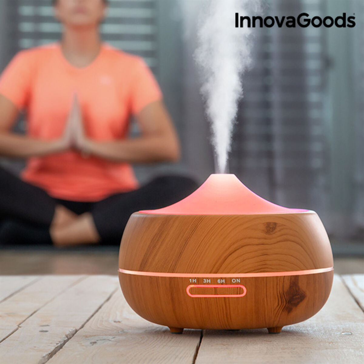 Doftspridare och luftfuktare med flerfärgad LED Wooden-Effect InnovaGoods - 9