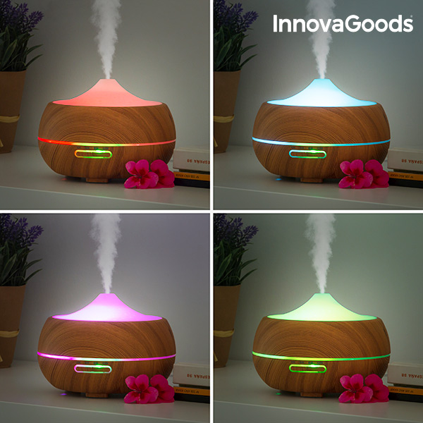 Doftspridare och luftfuktare med flerfärgad LED Wooden-Effect InnovaGoods - 4