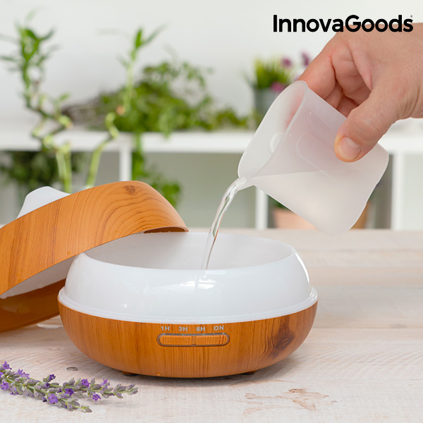 Doftspridare och luftfuktare med flerfärgad LED Wooden-Effect InnovaGoods - 3