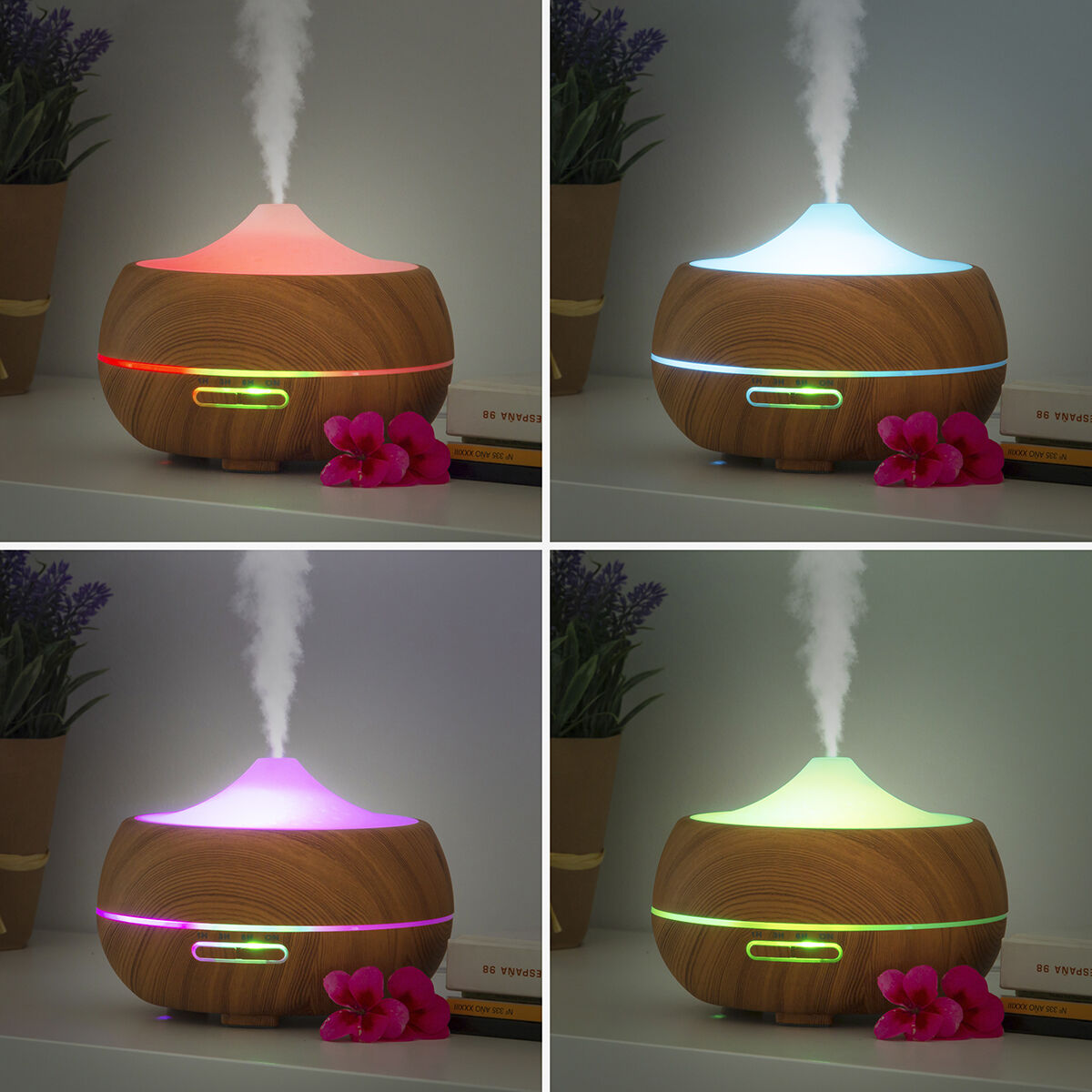 Doftspridare och luftfuktare med flerfärgad LED Wooden-Effect InnovaGoods - 21