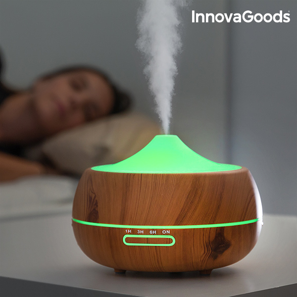 Doftspridare och luftfuktare med flerfärgad LED Wooden-Effect InnovaGoods - 8