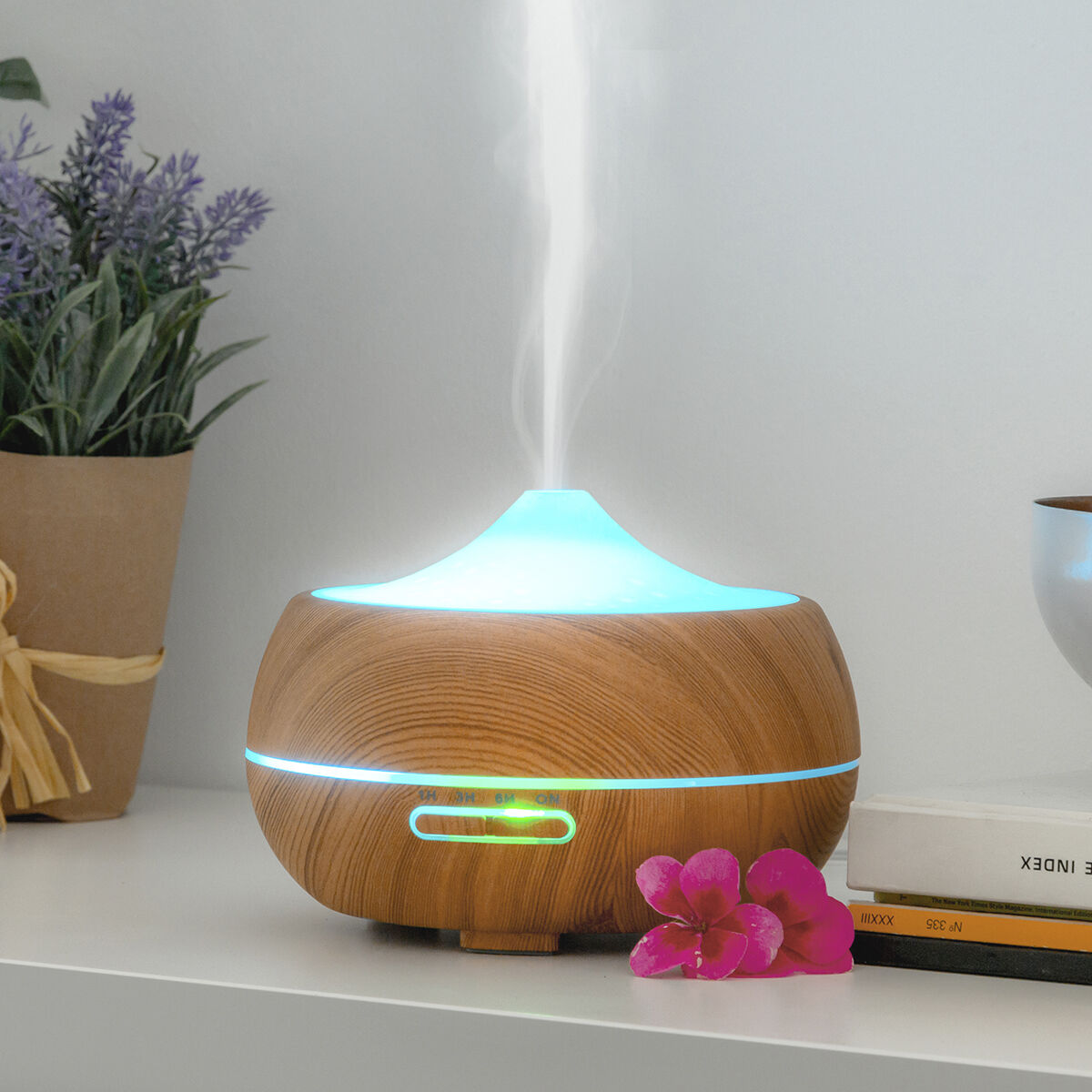Doftspridare och luftfuktare med flerfärgad LED Wooden-Effect InnovaGoods - 26