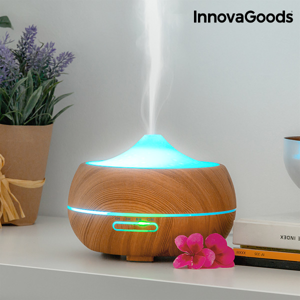 Doftspridare och luftfuktare med flerfärgad LED Wooden-Effect InnovaGoods - 7