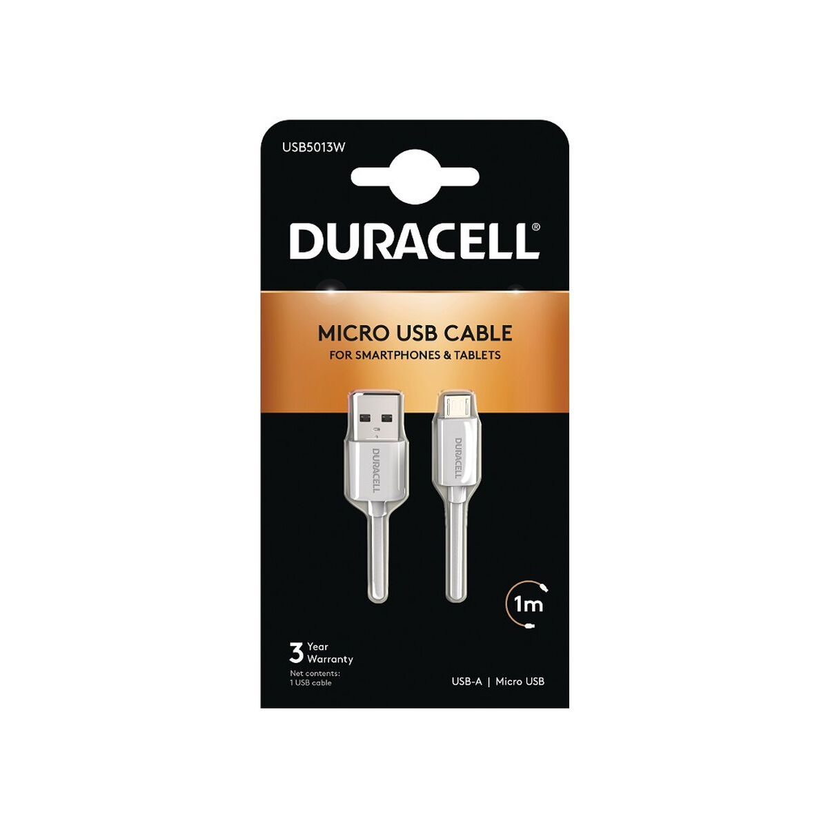 USB-kabel DURACELL USB5013W 1 m Vit (1 antal)