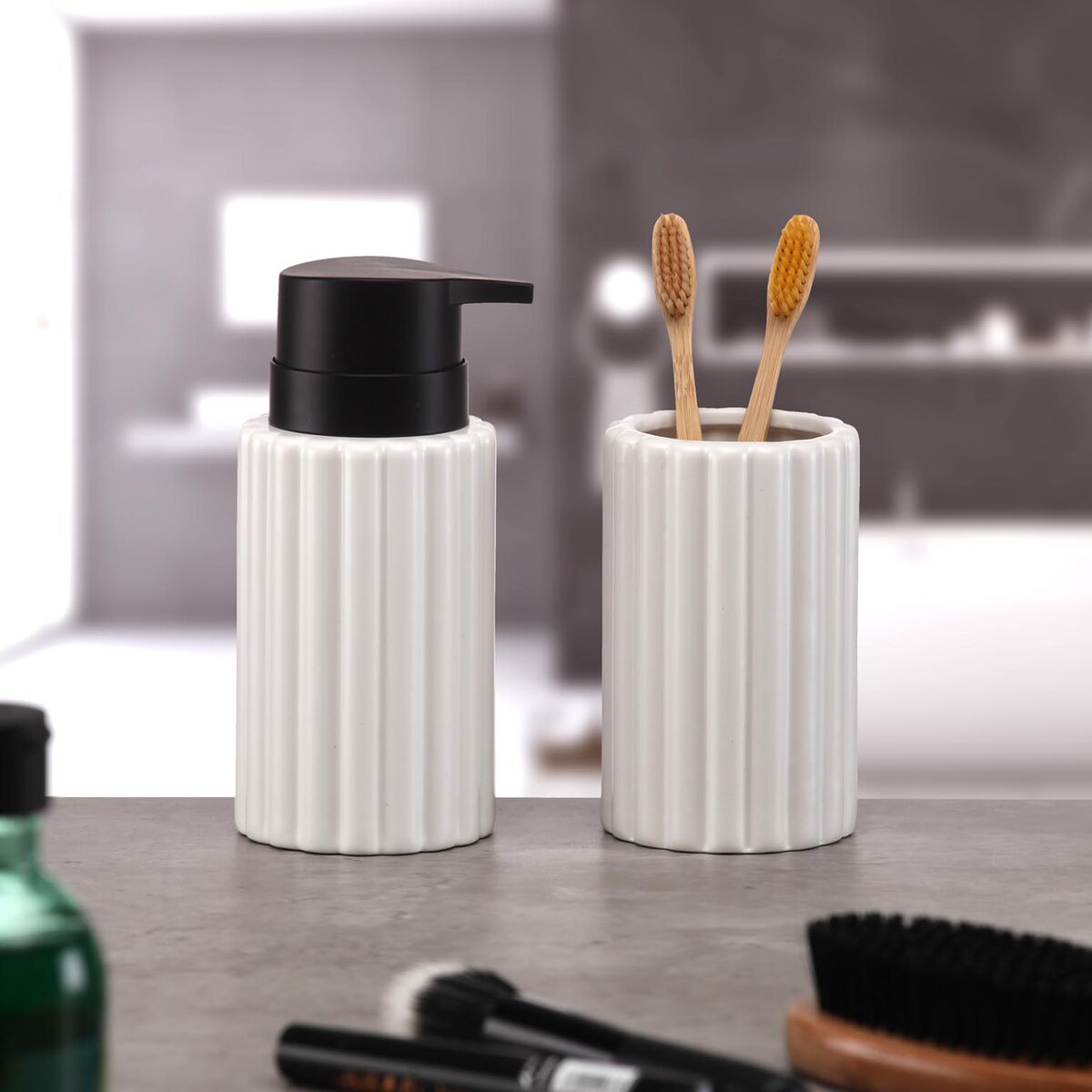 Tvåldispenser Versa Vit Keramik Bambu - 2